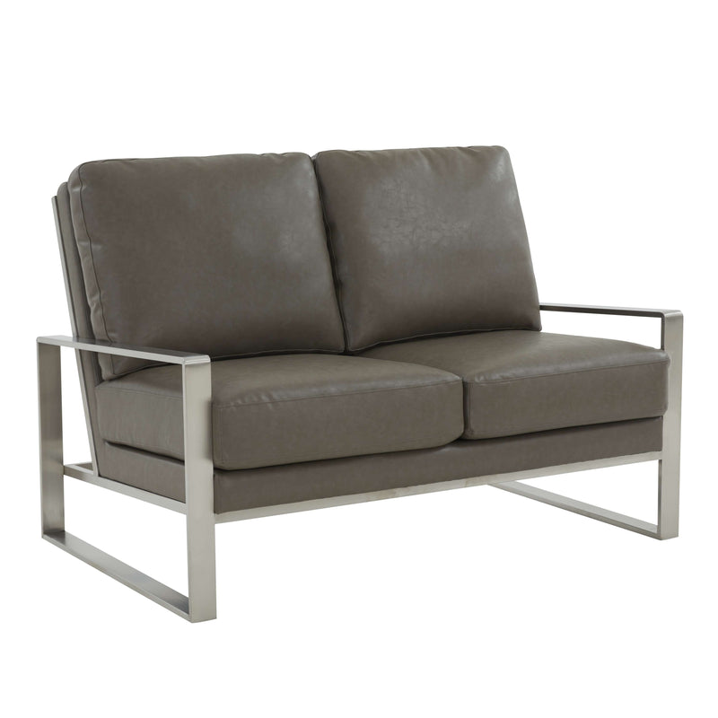 Leisuremod Jefferson Contemporary Modern Faux Leather Loveseat With Silver Frame | Loveseats | Modishstore - 18