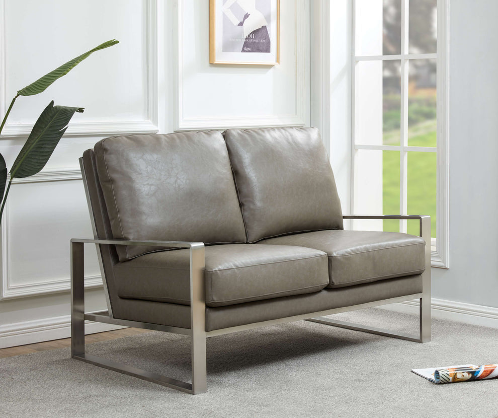 Leisuremod Jefferson Contemporary Modern Faux Leather Loveseat With Silver Frame | Loveseats | Modishstore - 15