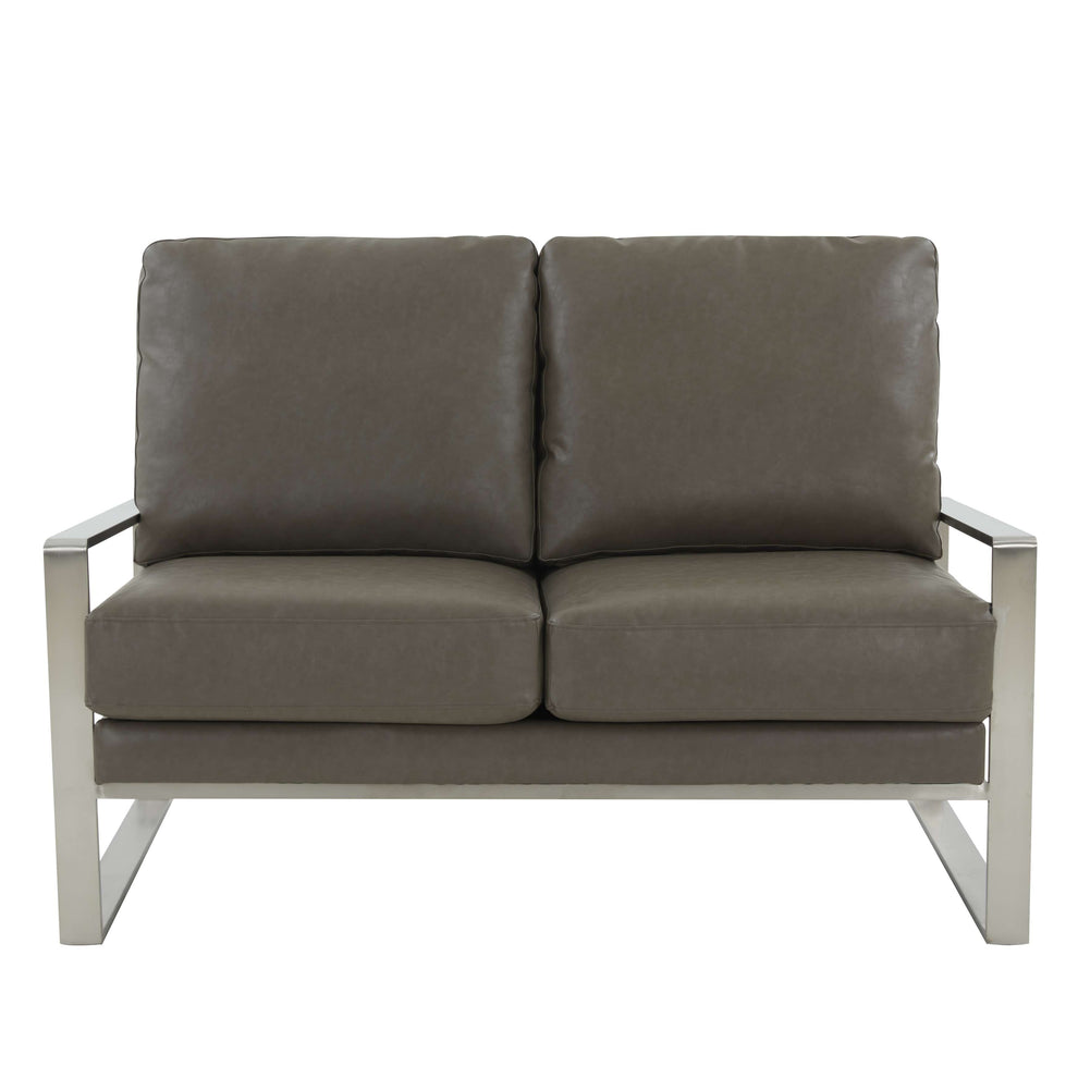 Leisuremod Jefferson Contemporary Modern Faux Leather Loveseat With Silver Frame | Loveseats | Modishstore - 19