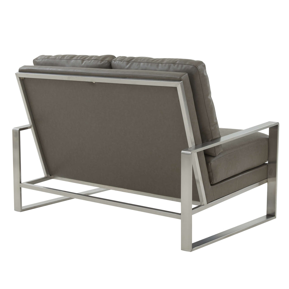 Leisuremod Jefferson Contemporary Modern Faux Leather Loveseat With Silver Frame | Loveseats | Modishstore - 16