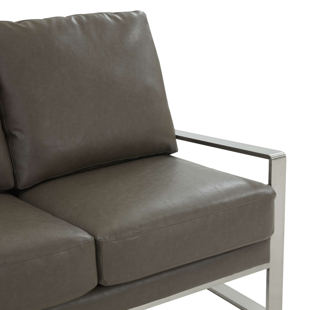 Leisuremod Jefferson Contemporary Modern Faux Leather Loveseat With Silver Frame | Loveseats | Modishstore - 20