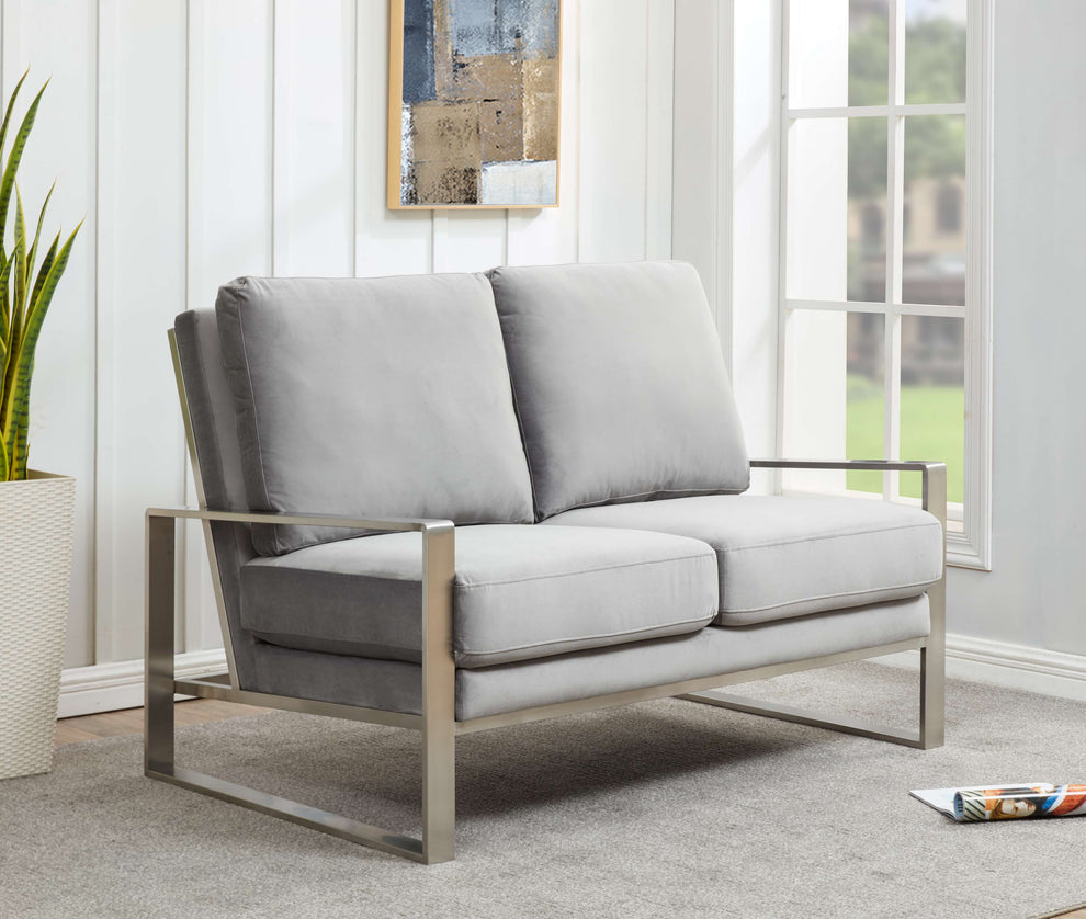 Leisuremod Jefferson Contemporary Modern Velvet Loveseat With Silver Frame | Loveseats | Modishstore - 20