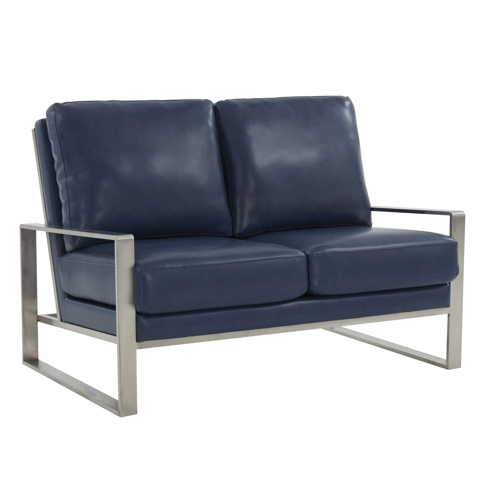 Leisuremod Jefferson Contemporary Modern Faux Leather Loveseat With Silver Frame | Loveseats | Modishstore - 24