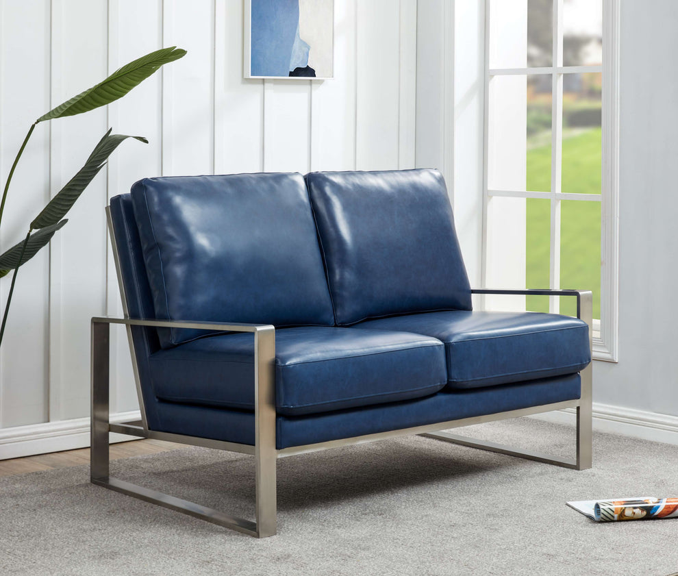Leisuremod Jefferson Contemporary Modern Faux Leather Loveseat With Silver Frame | Loveseats | Modishstore - 21