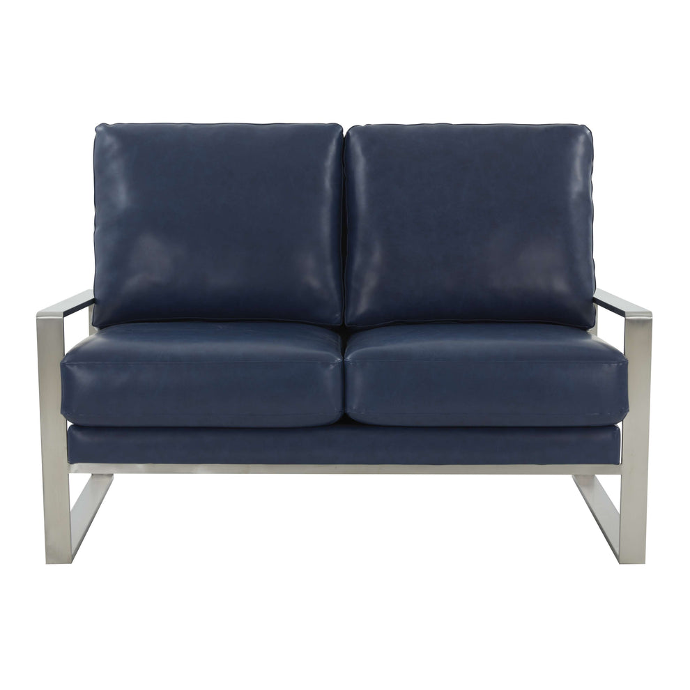 Leisuremod Jefferson Contemporary Modern Faux Leather Loveseat With Silver Frame | Loveseats | Modishstore - 25