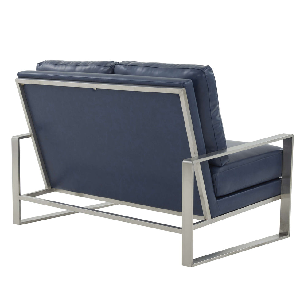Leisuremod Jefferson Contemporary Modern Faux Leather Loveseat With Silver Frame | Loveseats | Modishstore - 22