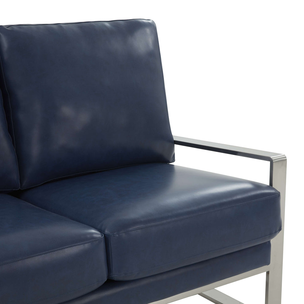 Leisuremod Jefferson Contemporary Modern Faux Leather Loveseat With Silver Frame | Loveseats | Modishstore - 26