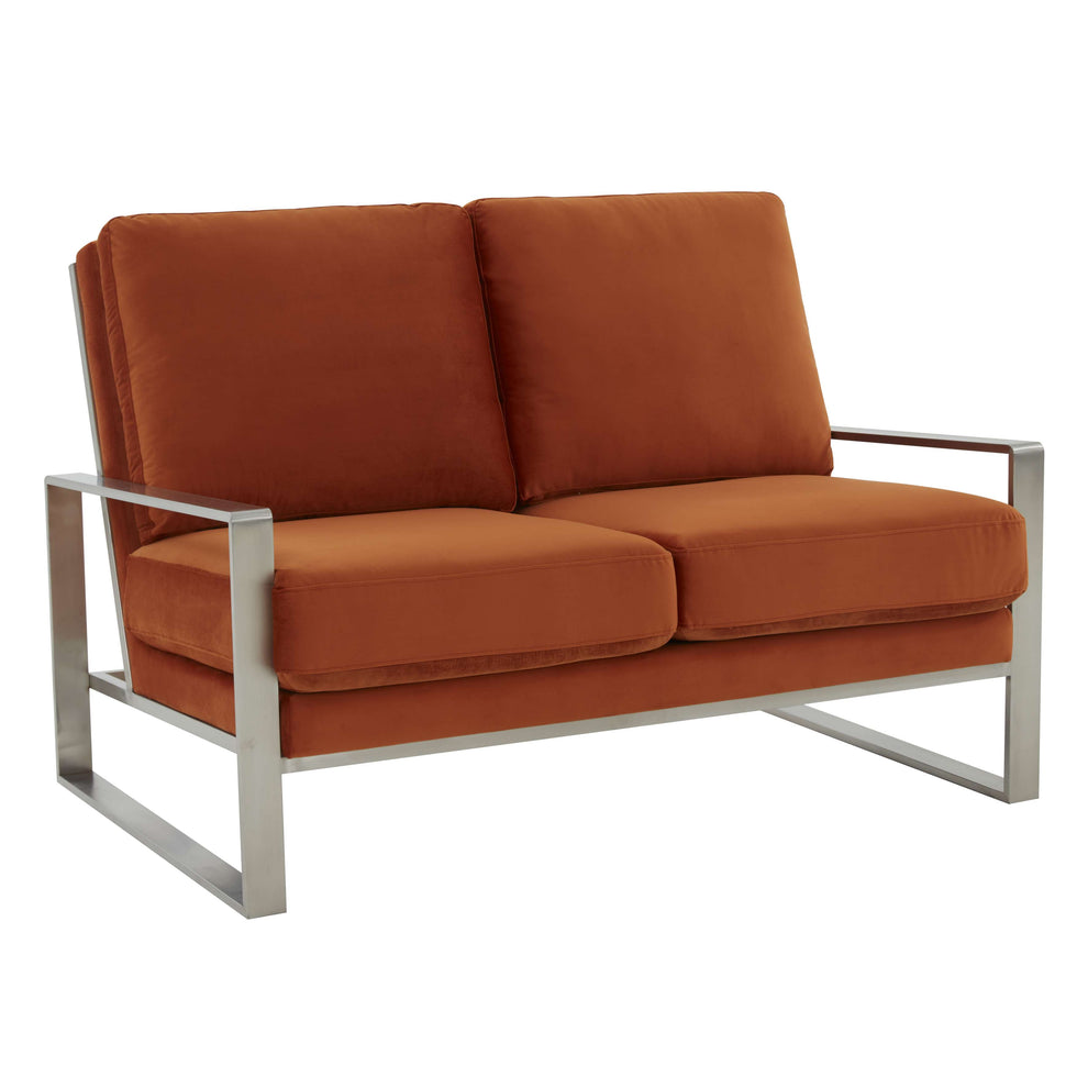 Leisuremod Jefferson Contemporary Modern Velvet Loveseat With Silver Frame | Loveseats | Modishstore - 36