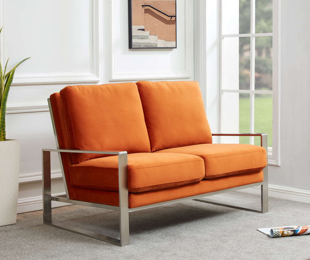 Leisuremod Jefferson Contemporary Modern Velvet Loveseat With Silver Frame | Loveseats | Modishstore - 32