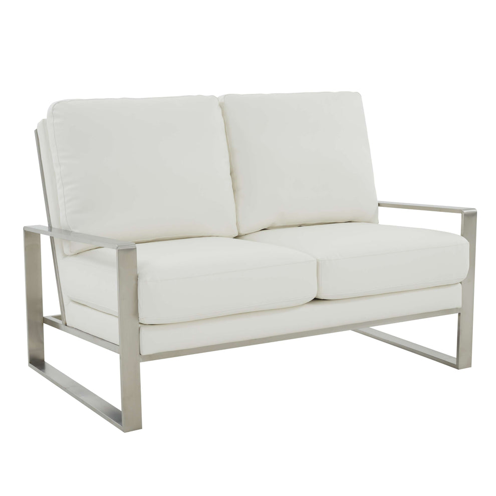 Leisuremod Jefferson Contemporary Modern Faux Leather Loveseat With Silver Frame | Loveseats | Modishstore - 30