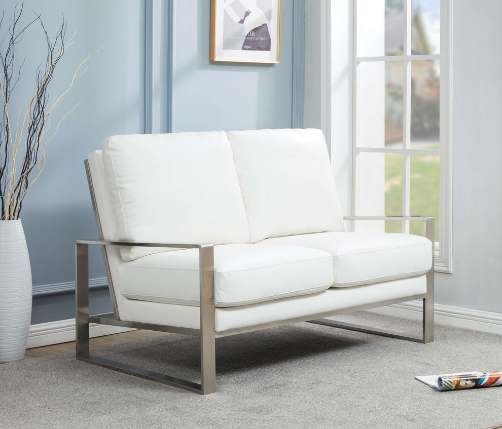 Leisuremod Jefferson Contemporary Modern Faux Leather Loveseat With Silver Frame | Loveseats | Modishstore - 27