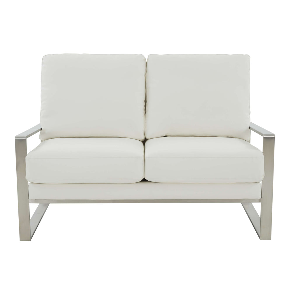 Leisuremod Jefferson Contemporary Modern Faux Leather Loveseat With Silver Frame | Loveseats | Modishstore - 31