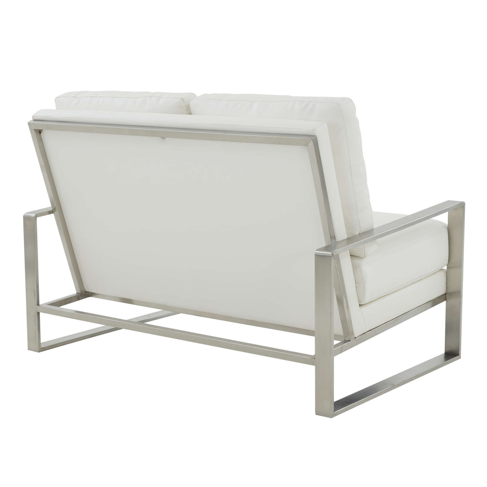 Leisuremod Jefferson Contemporary Modern Faux Leather Loveseat With Silver Frame | Loveseats | Modishstore - 28