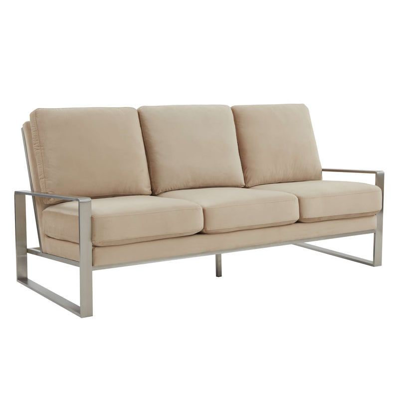 LeisureMod Jefferson Contemporary Modern Design Velvet Sofa With Silver Frame | Sofas | Modishstore - 2