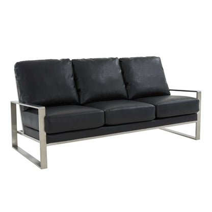 LeisureMod Jefferson Contemporary Modern Design Leather Sofa With Silver Frame | Sofas | Modishstore - 2