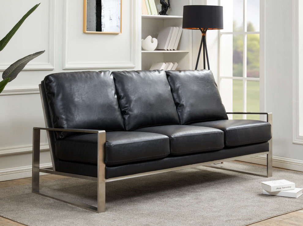 LeisureMod Jefferson Contemporary Modern Design Leather Sofa With Silver Frame | Sofas | Modishstore