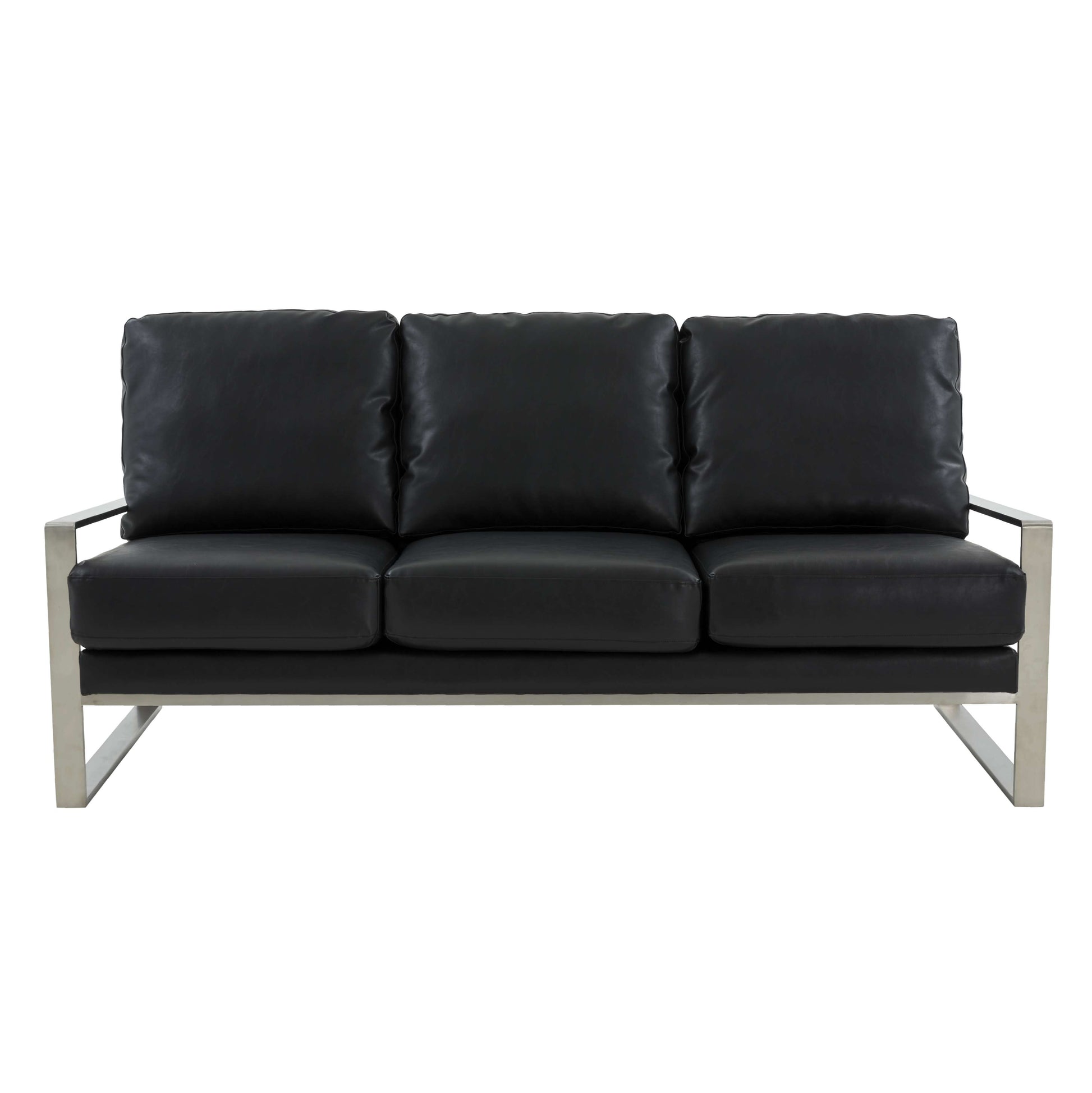 LeisureMod Jefferson Contemporary Modern Design Leather Sofa With Silver Frame | Sofas | Modishstore - 7
