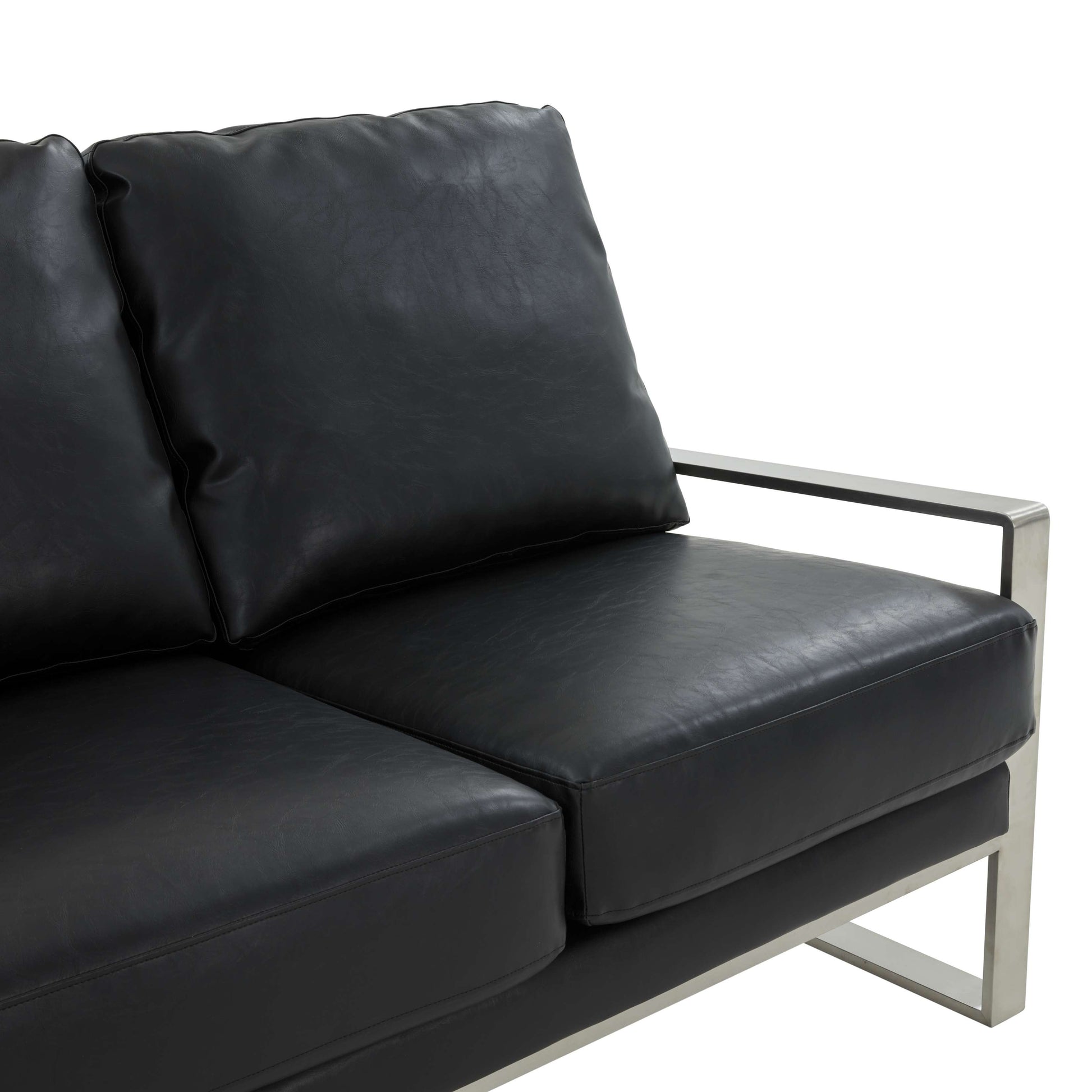 LeisureMod Jefferson Contemporary Modern Design Leather Sofa With Silver Frame | Sofas | Modishstore - 4