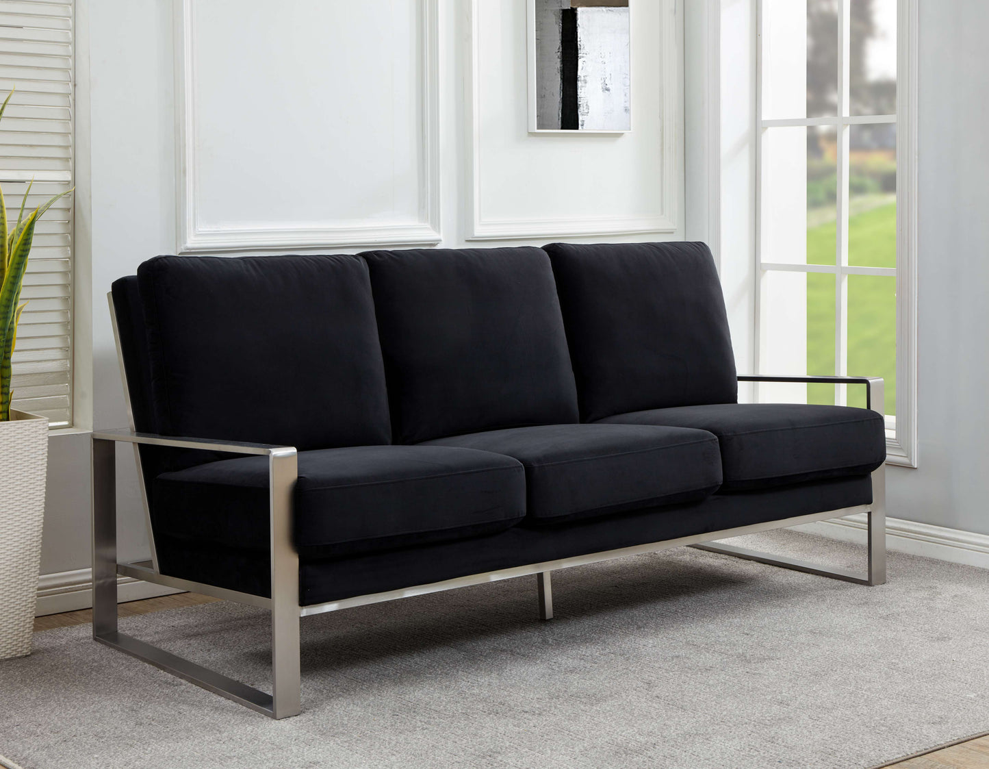 LeisureMod Jefferson Contemporary Modern Design Velvet Sofa With Silver Frame | Sofas | Modishstore - 8