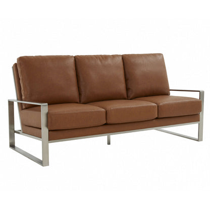 LeisureMod Jefferson Contemporary Modern Design Leather Sofa With Silver Frame | Sofas | Modishstore - 10