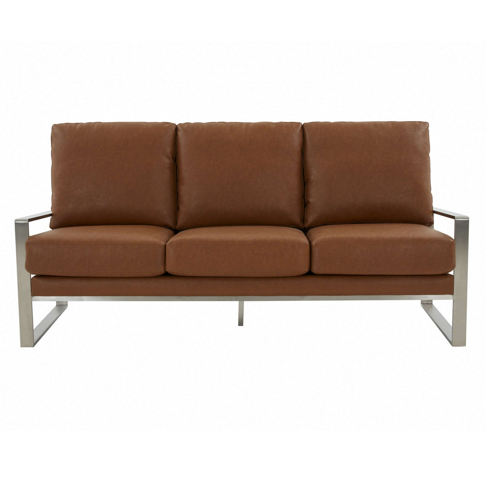 LeisureMod Jefferson Contemporary Modern Design Leather Sofa With Silver Frame | Sofas | Modishstore - 14