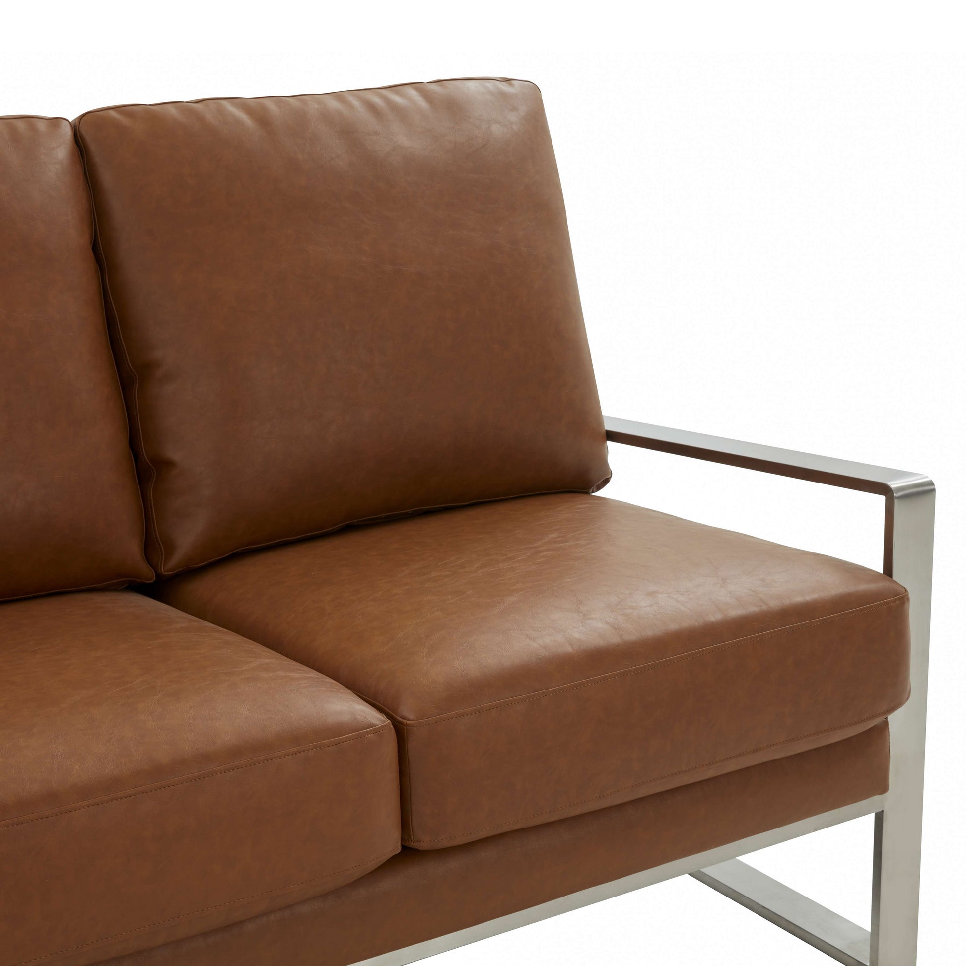 LeisureMod Jefferson Contemporary Modern Design Leather Sofa With Silver Frame | Sofas | Modishstore - 11
