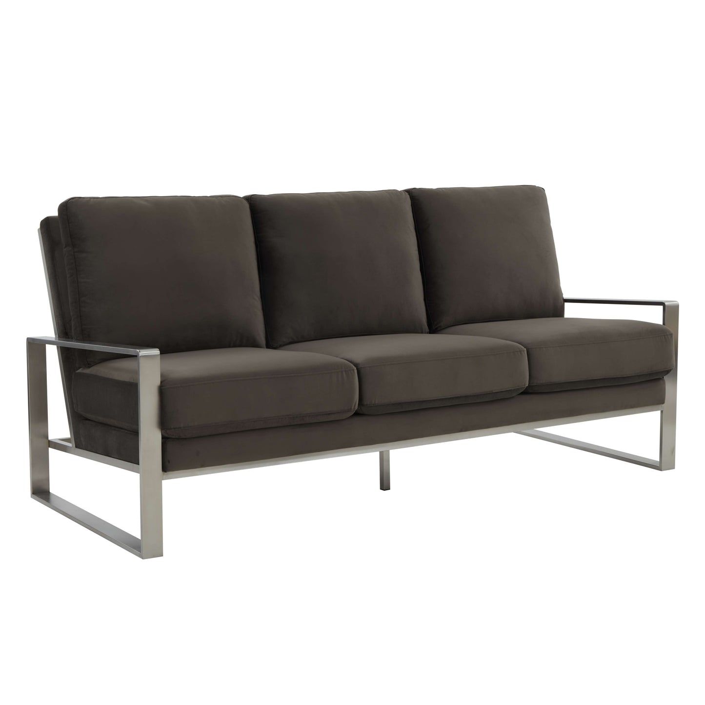 LeisureMod Jefferson Contemporary Modern Design Velvet Sofa With Silver Frame | Sofas | Modishstore - 16