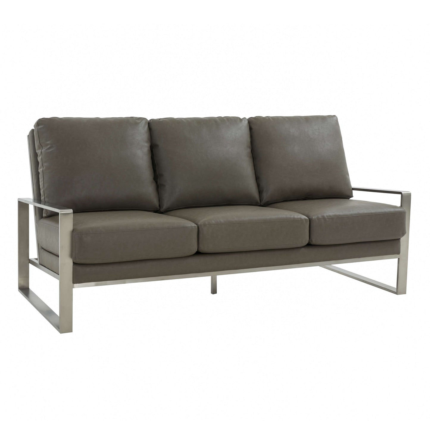 LeisureMod Jefferson Contemporary Modern Design Leather Sofa With Silver Frame | Sofas | Modishstore - 16