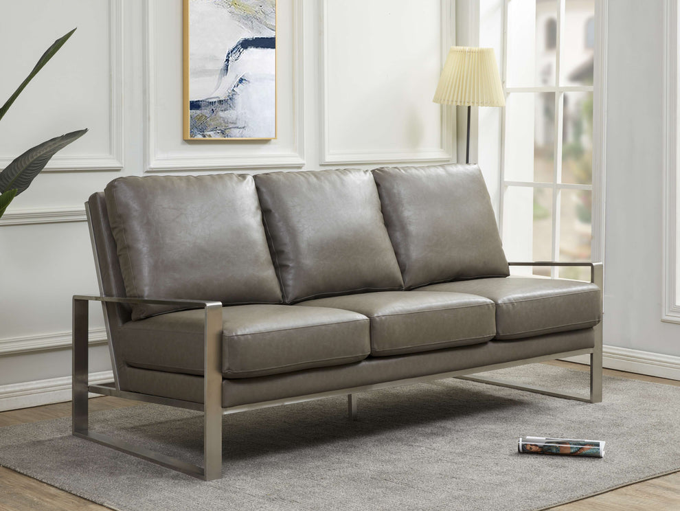 LeisureMod Jefferson Contemporary Modern Design Leather Sofa With Silver Frame | Sofas | Modishstore - 15