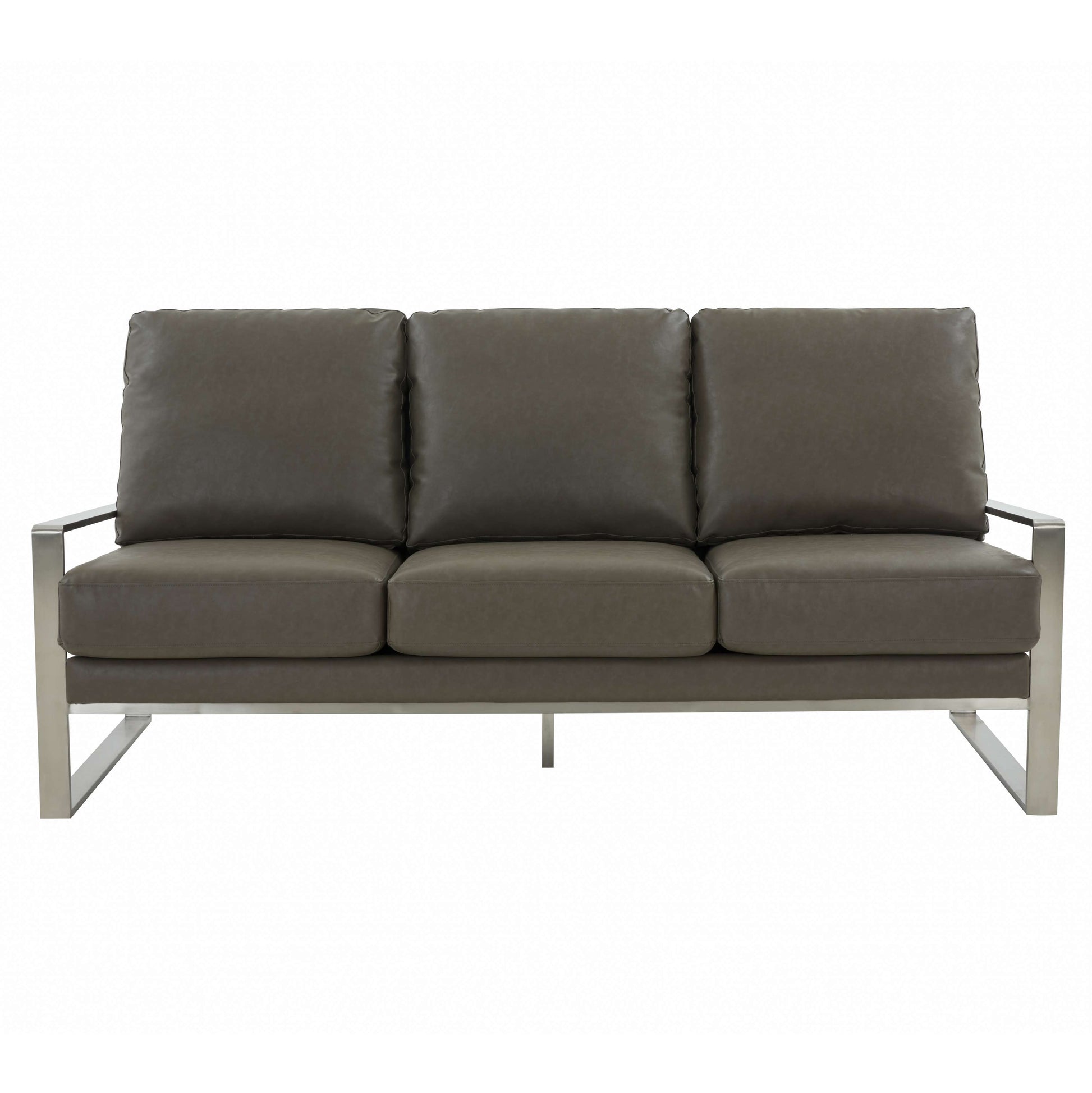 LeisureMod Jefferson Contemporary Modern Design Leather Sofa With Silver Frame | Sofas | Modishstore - 21