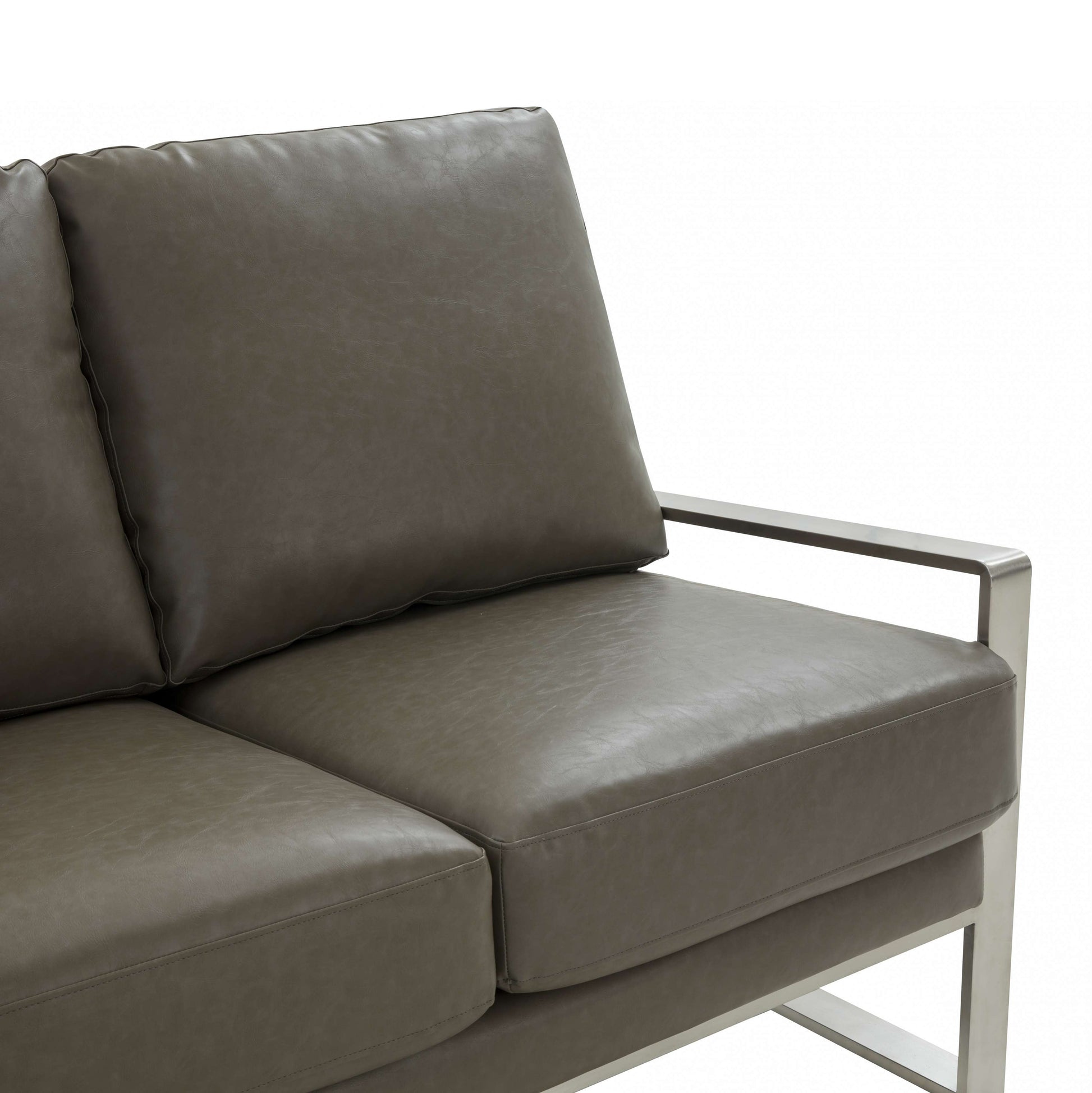 LeisureMod Jefferson Contemporary Modern Design Leather Sofa With Silver Frame | Sofas | Modishstore - 18