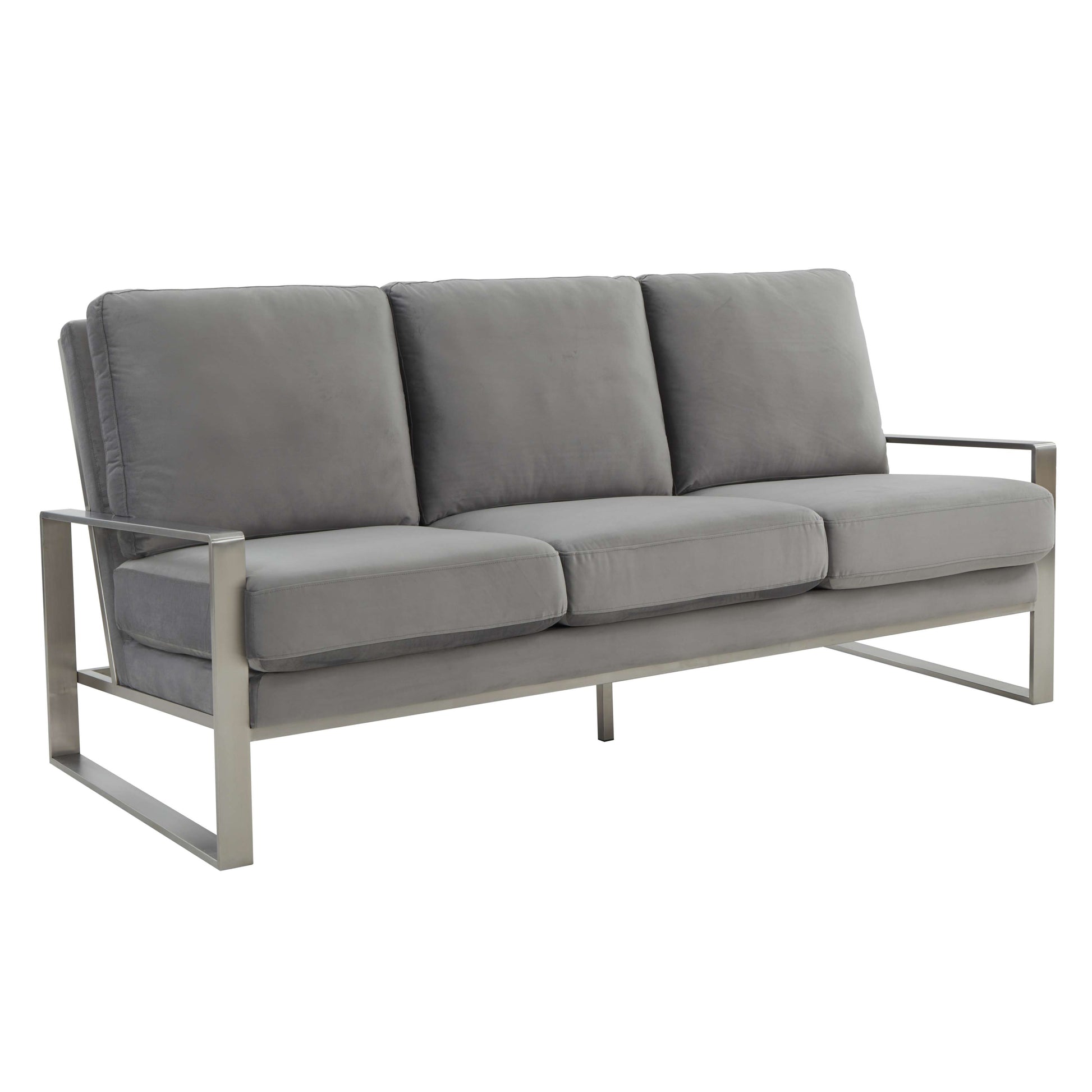 LeisureMod Jefferson Contemporary Modern Design Velvet Sofa With Silver Frame | Sofas | Modishstore - 23
