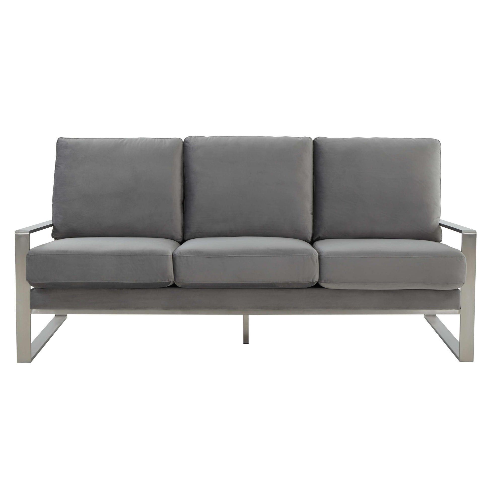 LeisureMod Jefferson Contemporary Modern Design Velvet Sofa With Silver Frame | Sofas | Modishstore - 24