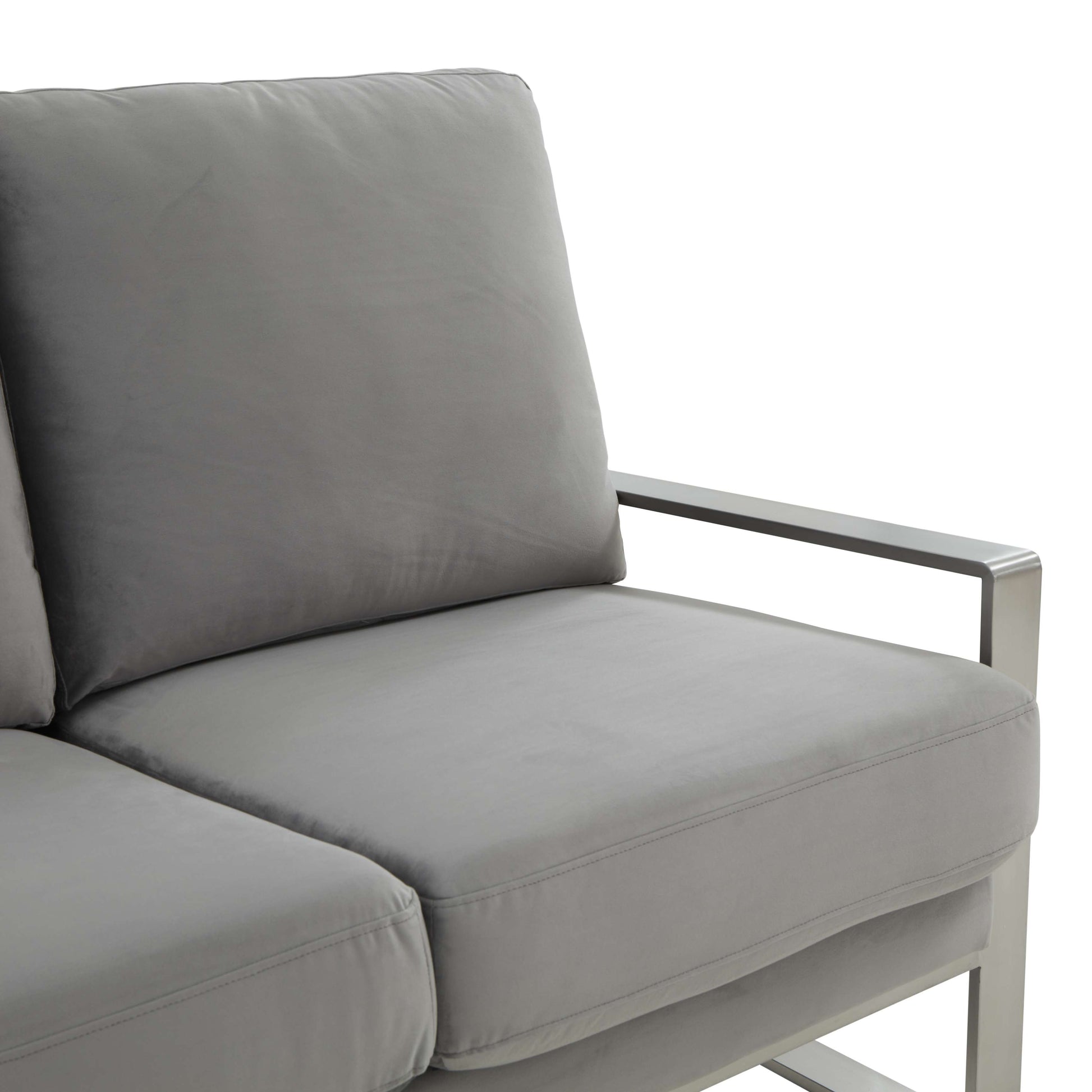 LeisureMod Jefferson Contemporary Modern Design Velvet Sofa With Silver Frame | Sofas | Modishstore - 27