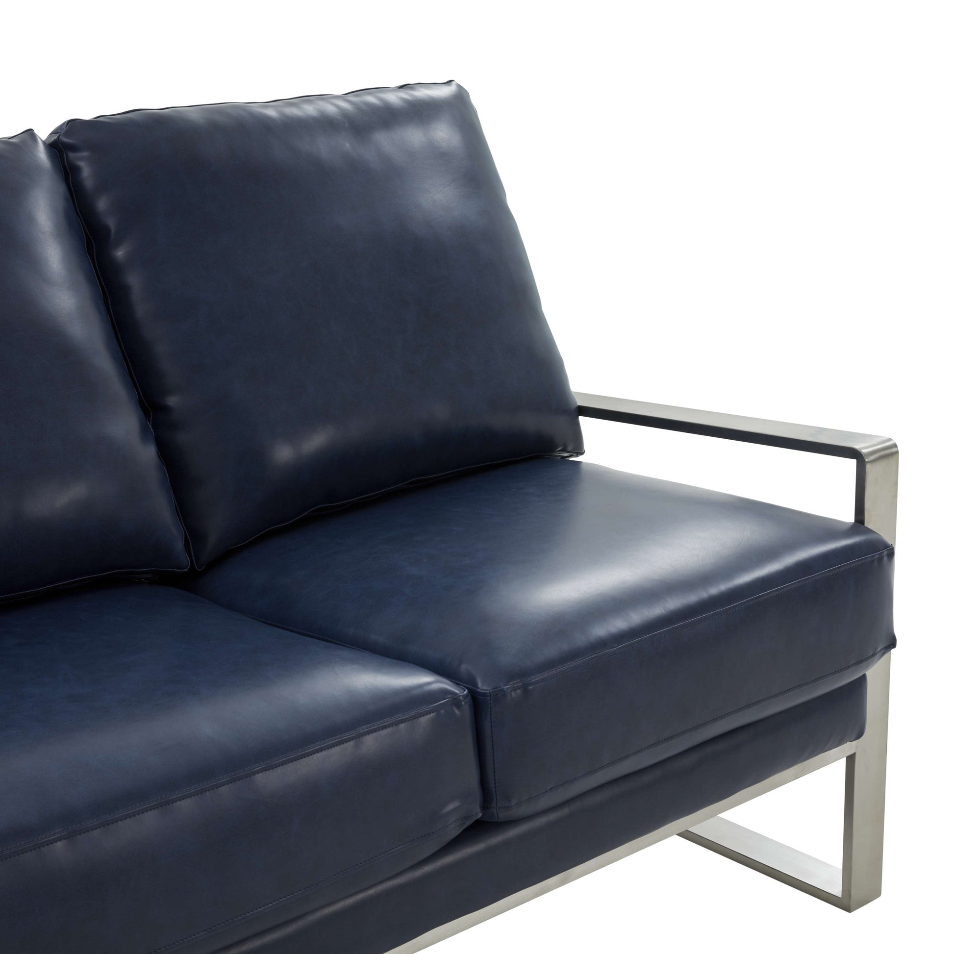 LeisureMod Jefferson Contemporary Modern Design Leather Sofa With Silver Frame | Sofas | Modishstore - 25
