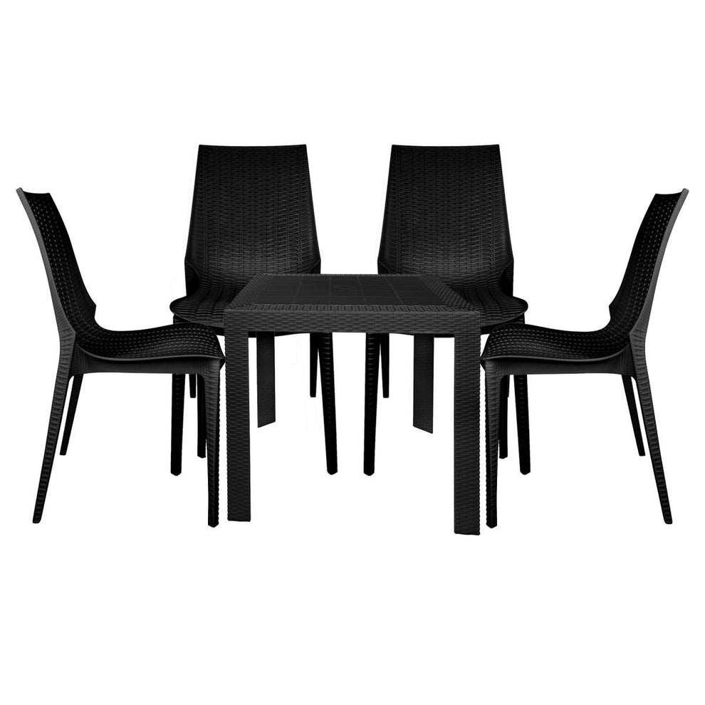 LeisureMod Kent 5-Piece Outdoor Dining Set with Plastic Square Table and 4 Stackable Chairs with Weave Design | Outdoor Dining Sets | Modishstore - 14
