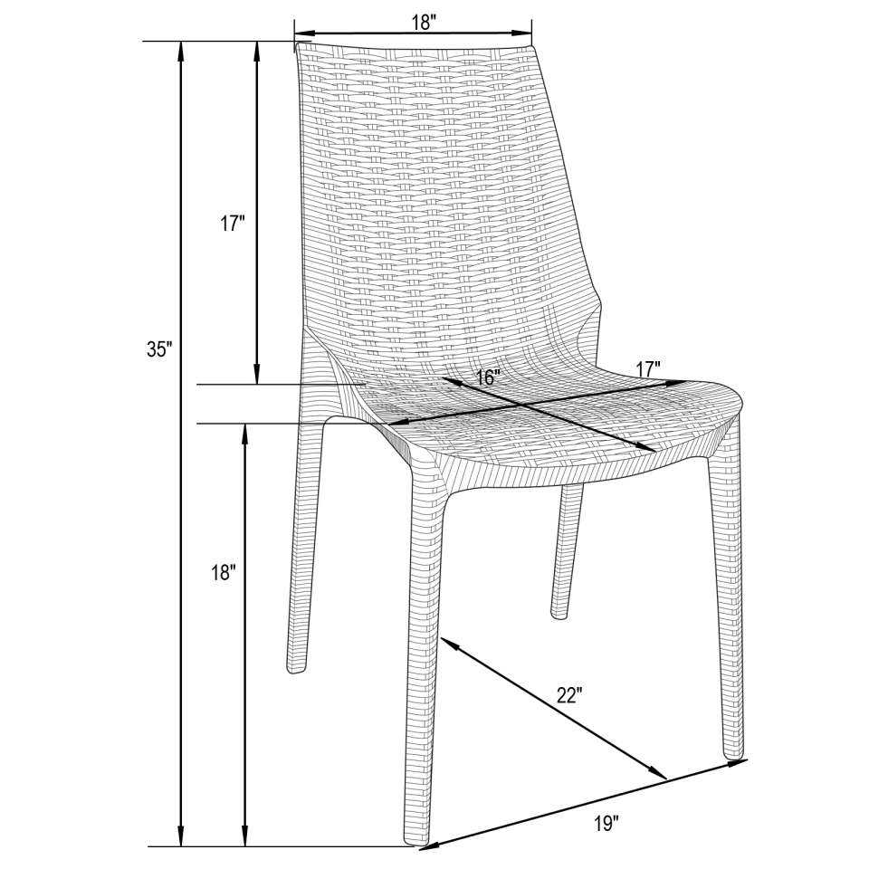 LeisureMod Kent 5-Piece Outdoor Dining Set with Plastic Square Table and 4 Stackable Chairs with Weave Design | Outdoor Dining Sets | Modishstore - 3