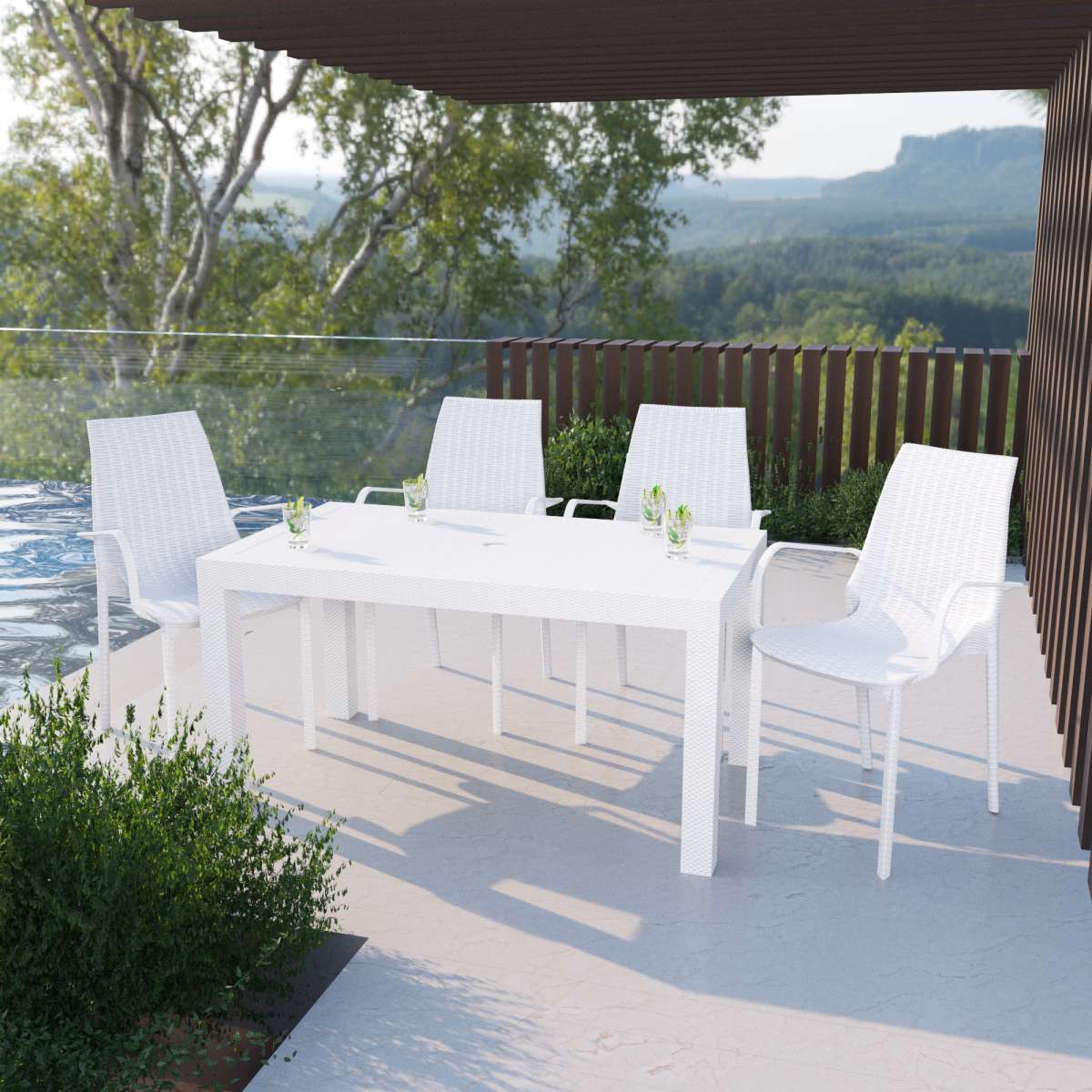 LeisureMod Kent Outdoor Patio Plastic Dining Arm Chair, Set of 4 - KCA21W4 | Outdoor Chairs | Modishstore