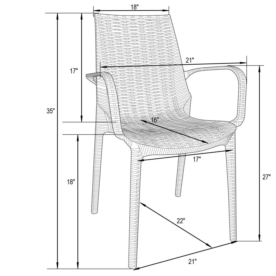 LeisureMod Kent Outdoor Patio Plastic Dining Arm Chair - KCA21W | Outdoor Chairs | Modishstore - 3