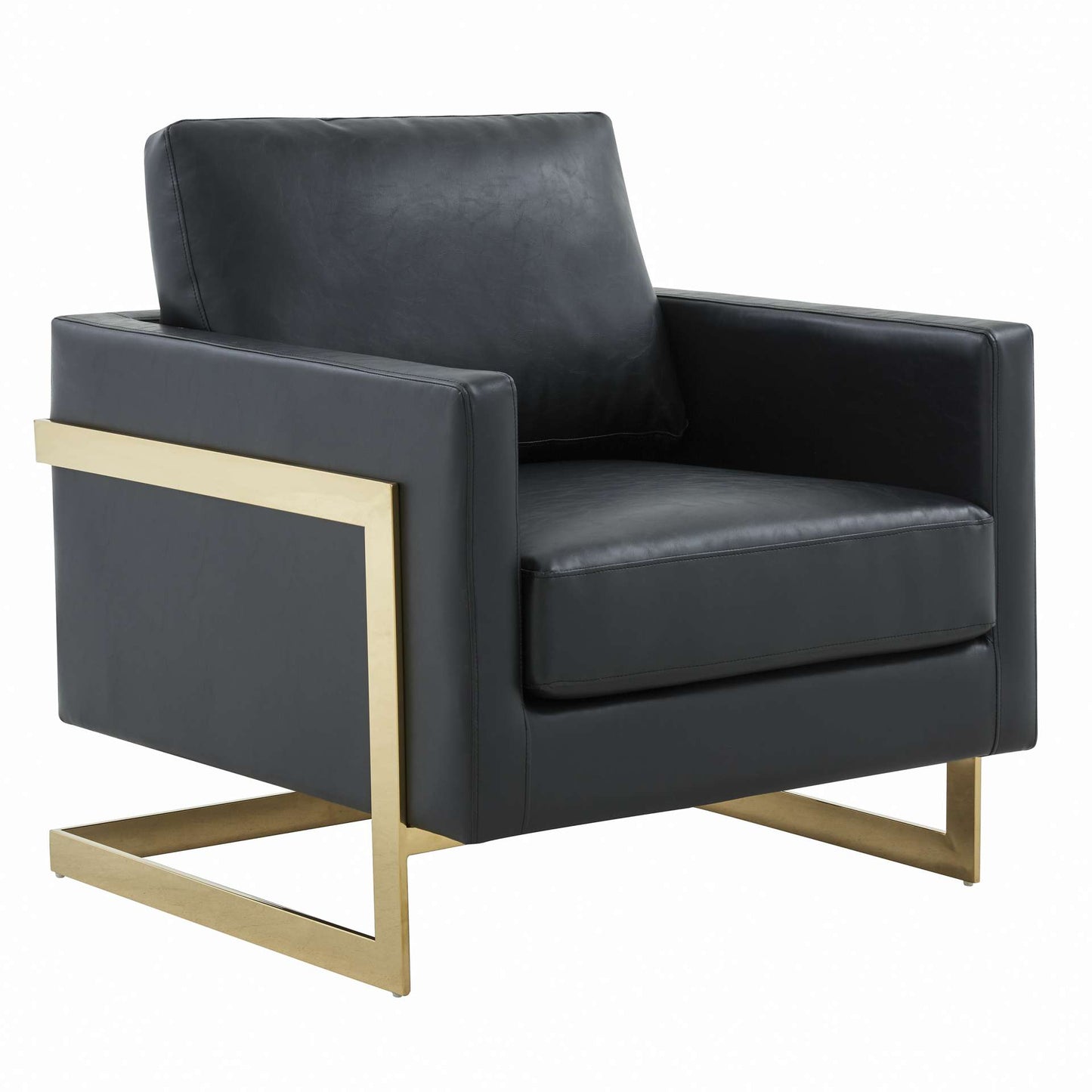 LeisureMod Lincoln Leather Accent Armchair With Gold Frame | Armchairs | Modishstore - 5