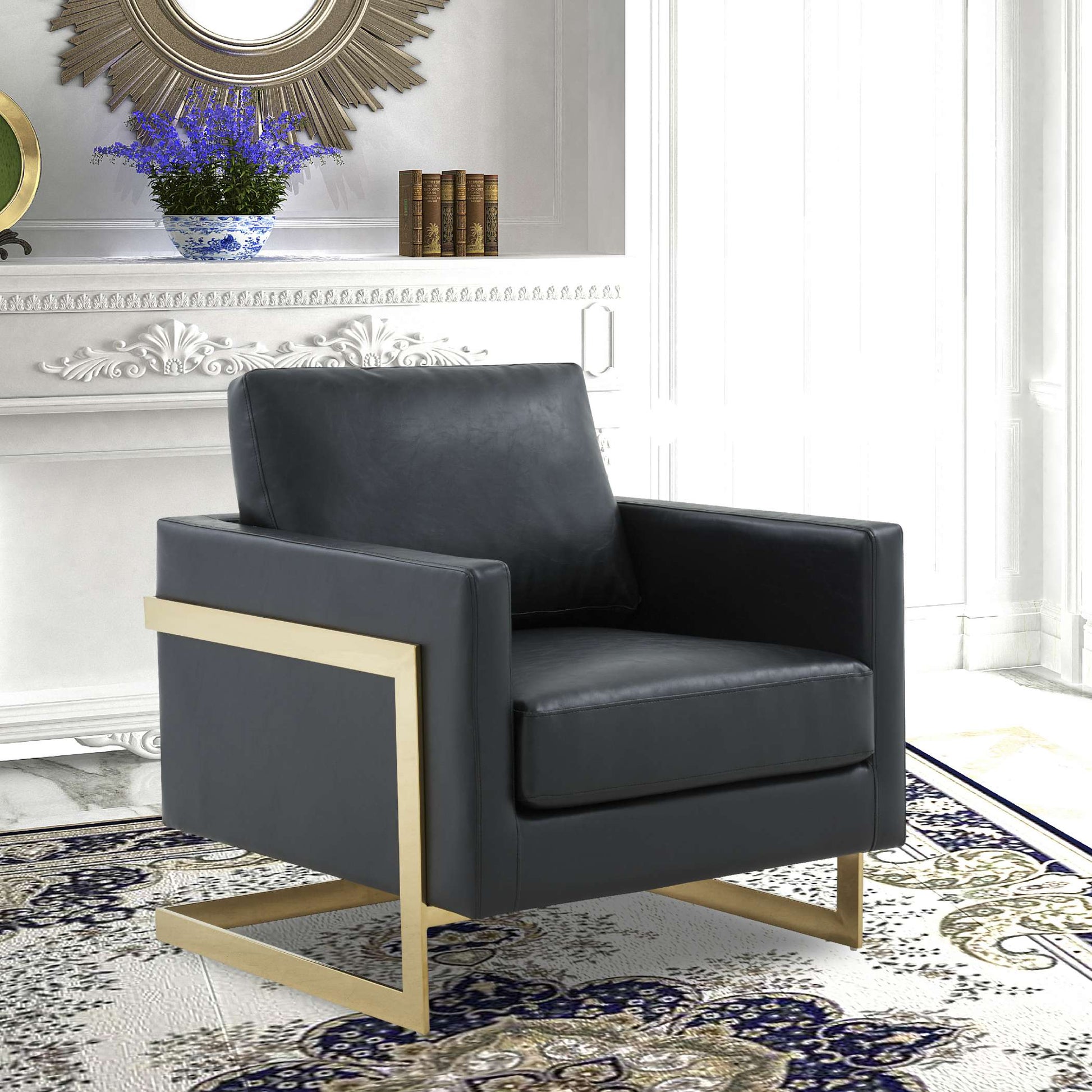 LeisureMod Lincoln Leather Accent Armchair With Gold Frame | Armchairs | Modishstore