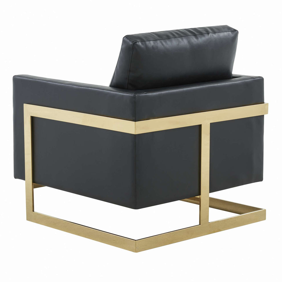 LeisureMod Lincoln Leather Accent Armchair With Gold Frame | Armchairs | Modishstore - 3