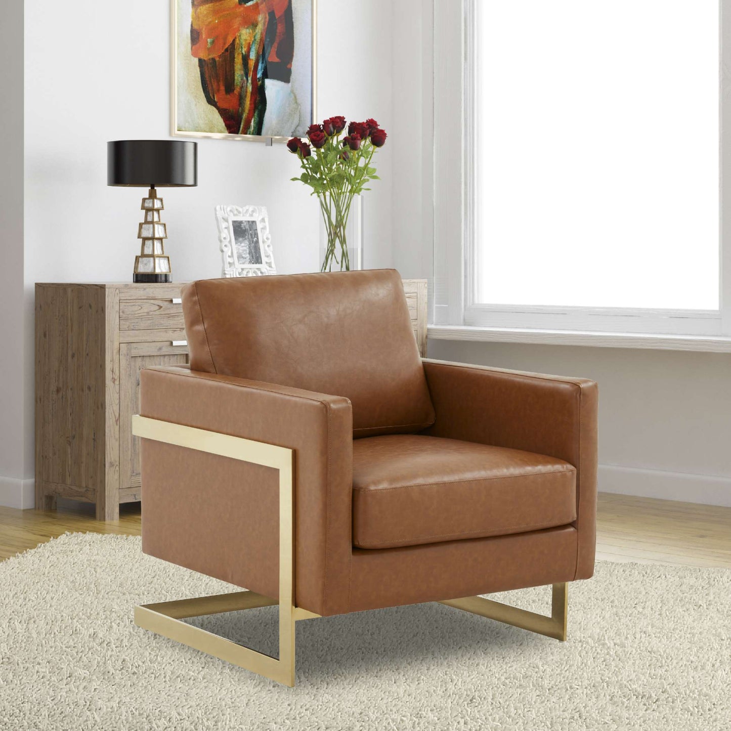 LeisureMod Lincoln Leather Accent Armchair With Gold Frame | Armchairs | Modishstore - 11