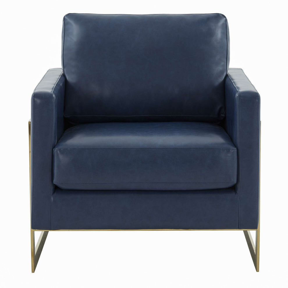LeisureMod Lincoln Leather Accent Armchair With Gold Frame | Armchairs | Modishstore - 19