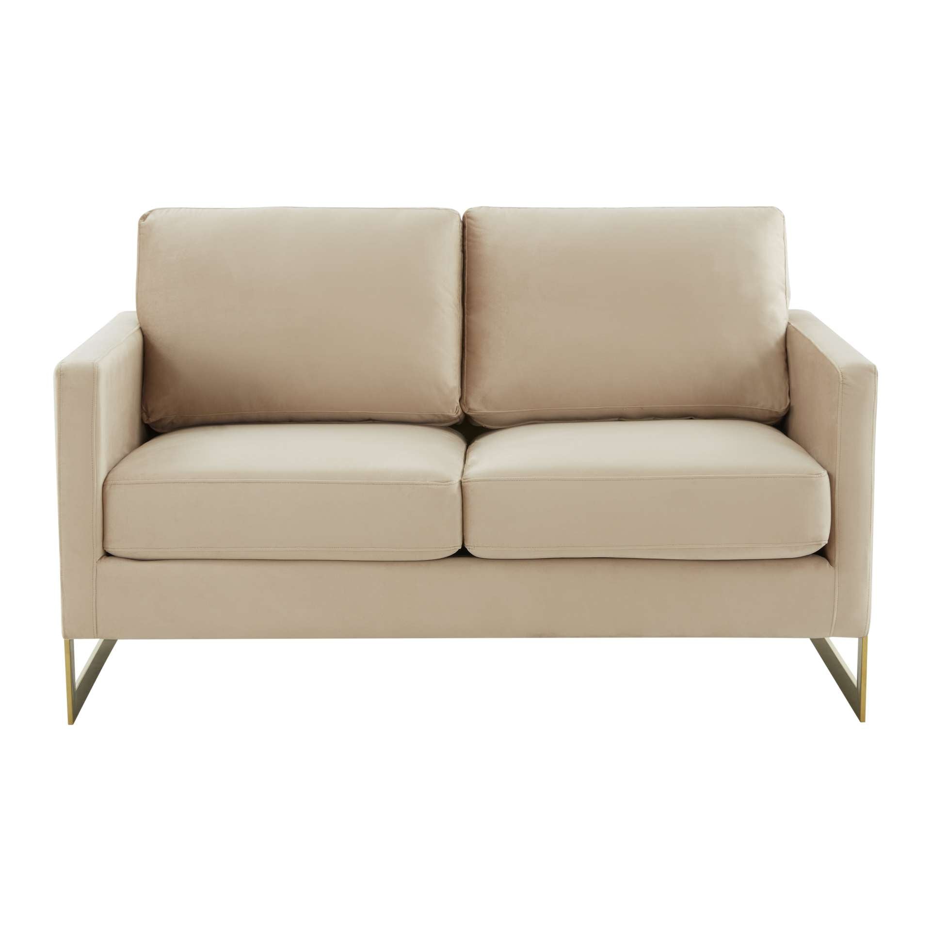 LeisureMod Lincoln Modern Mid-Century Upholstered Velvet Loveseat with Gold Frame | Loveseats | Modishstore - 6