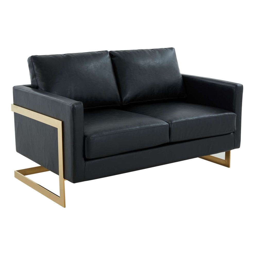 LeisureMod Lincoln Modern Mid-Century Upholstered Leather Loveseat with Gold Frame | Loveseats | Modishstore - 5