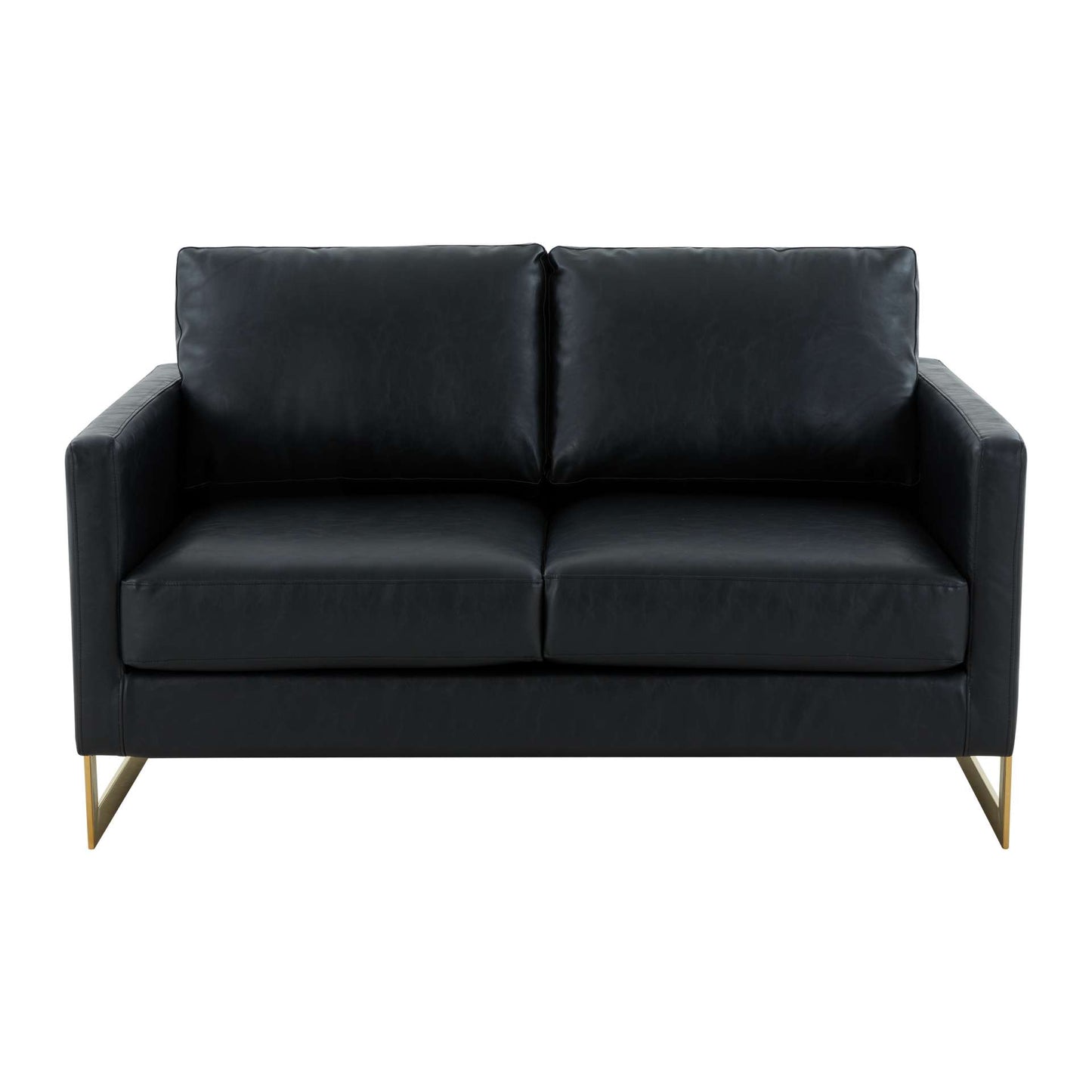 LeisureMod Lincoln Modern Mid-Century Upholstered Leather Loveseat with Gold Frame | Loveseats | Modishstore - 6