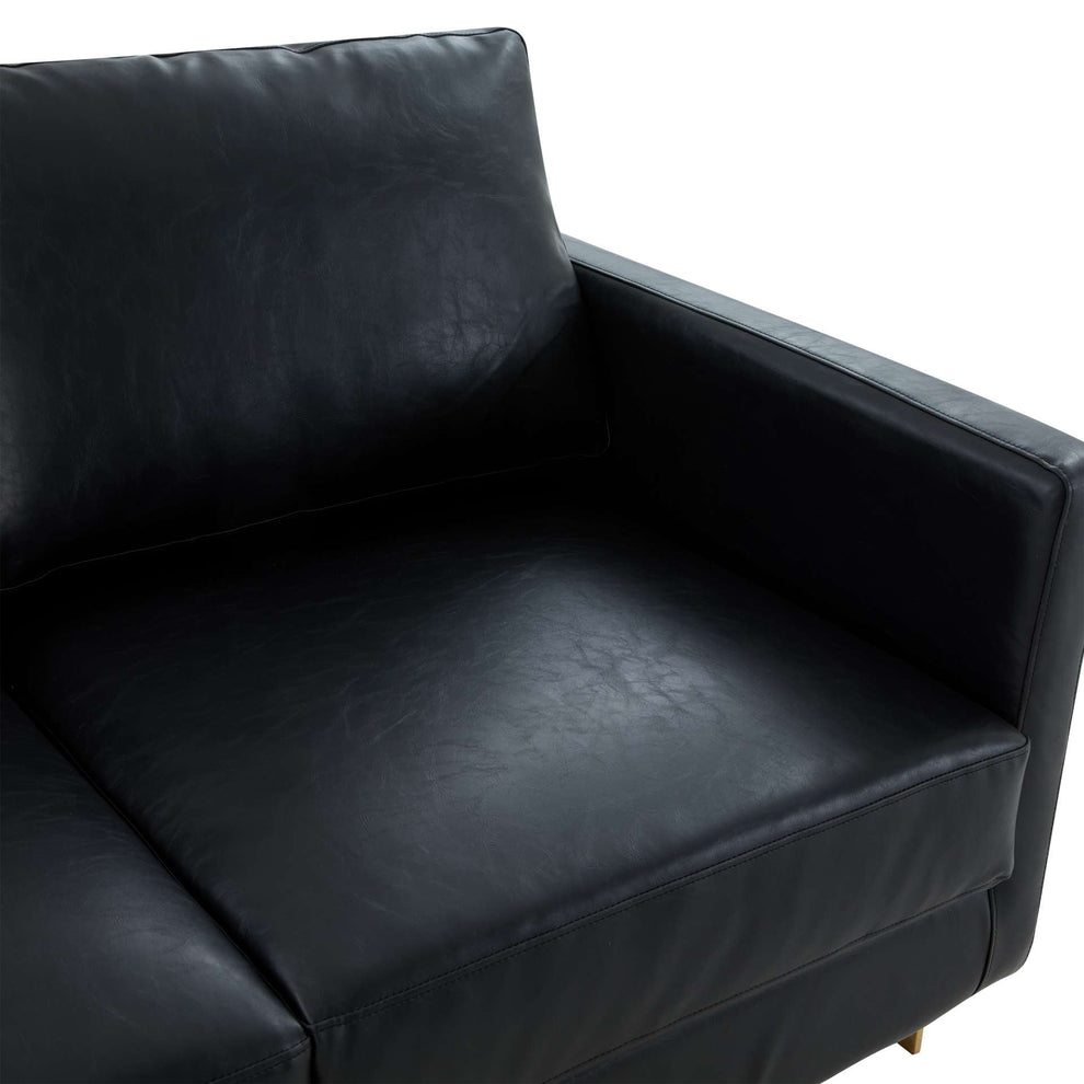 LeisureMod Lincoln Modern Mid-Century Upholstered Leather Loveseat with Gold Frame | Loveseats | Modishstore - 2