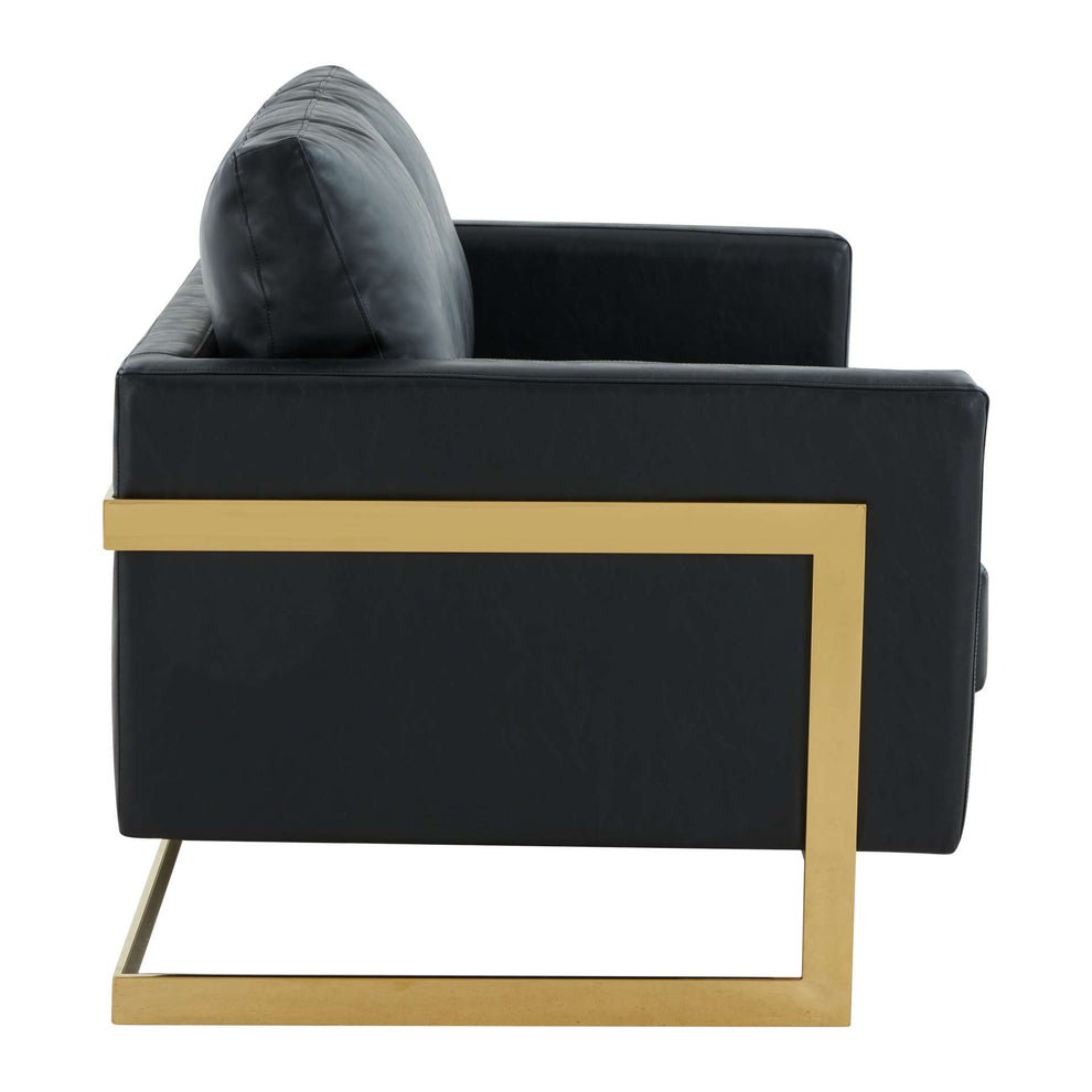 LeisureMod Lincoln Modern Mid-Century Upholstered Leather Loveseat with Gold Frame | Loveseats | Modishstore - 4