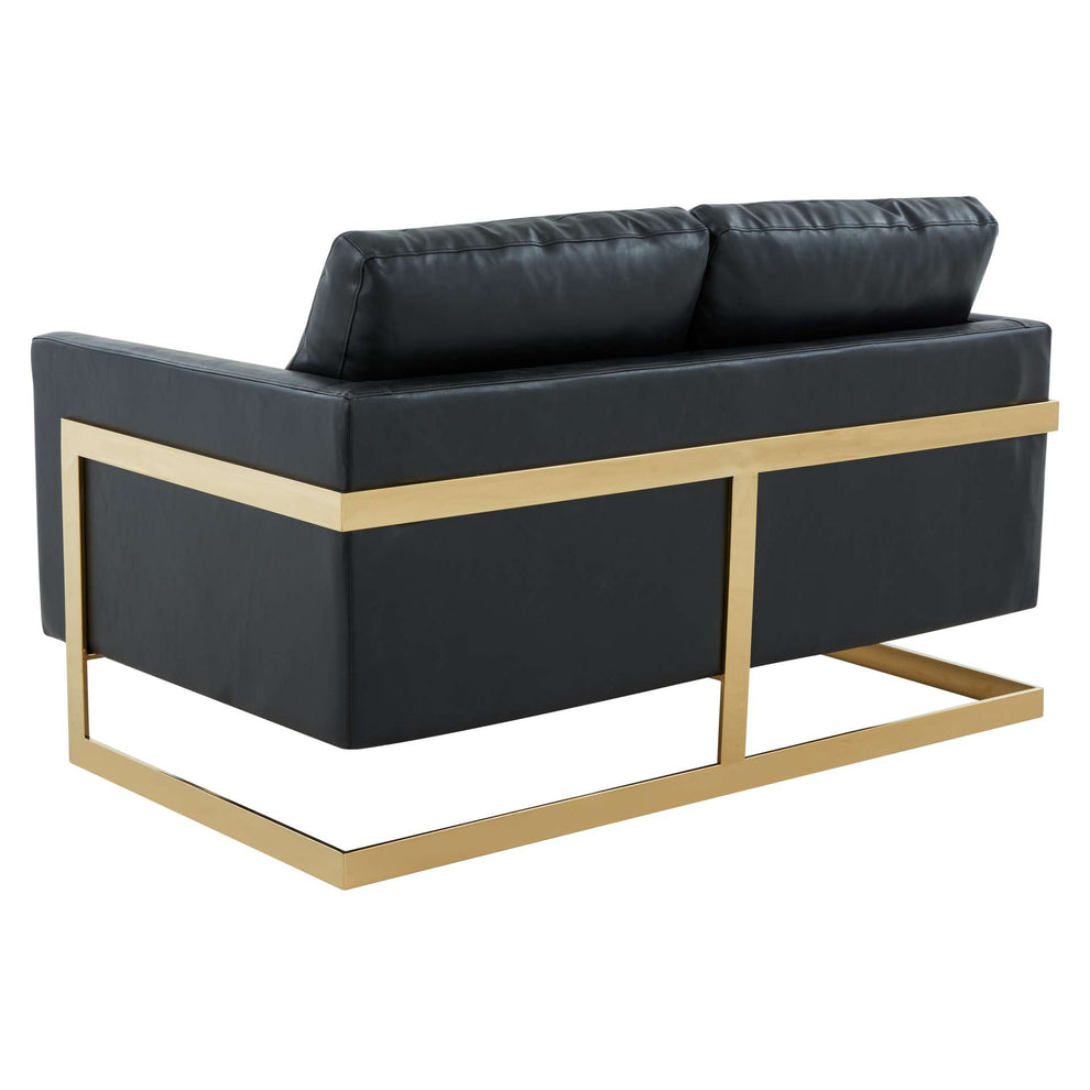 LeisureMod Lincoln Modern Mid-Century Upholstered Leather Loveseat with Gold Frame | Loveseats | Modishstore - 3